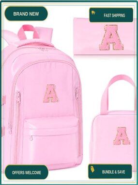 3-Piece Monogrammed Initial Backpack Set with Lunch Bag & Pencil Case